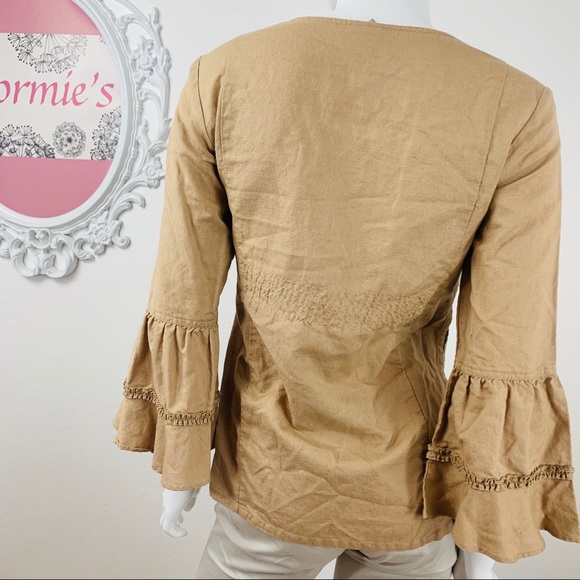 Oilily / Tan Embroider Floral Bell Sleeve V Neck - Picture 4 of 8